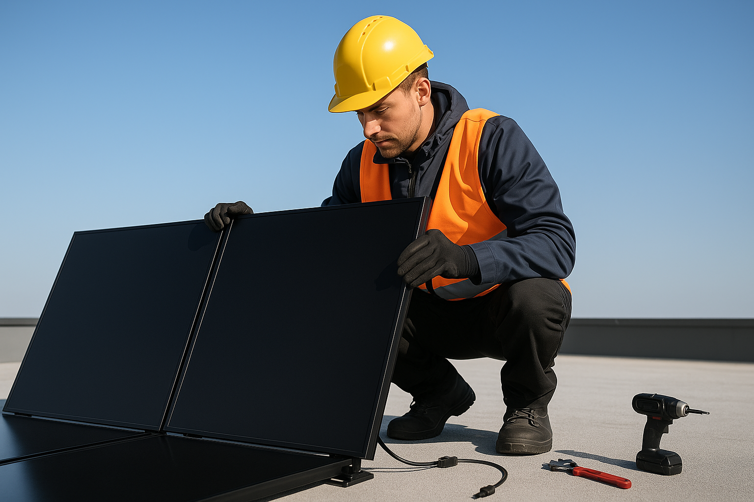 ik wil dus een installateur die 2 plug & play volledig zwarte zonnepanelen installeert op een plat dak